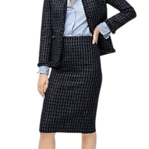 J. Crew No. 2 Shadow Houndstooth Blue Black Metallic Silver Pencil Skirt - 0